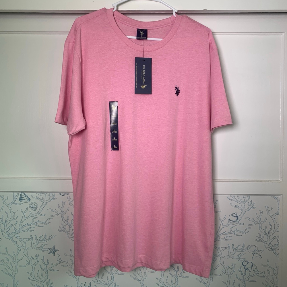 US Polo Assn T-Shirt Men's Large Pink Navy Pony Short Sleeve Crew Neck Tee NEW